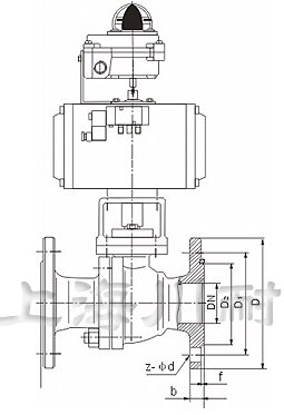 不銹鋼氣動法蘭球閥結構圖
